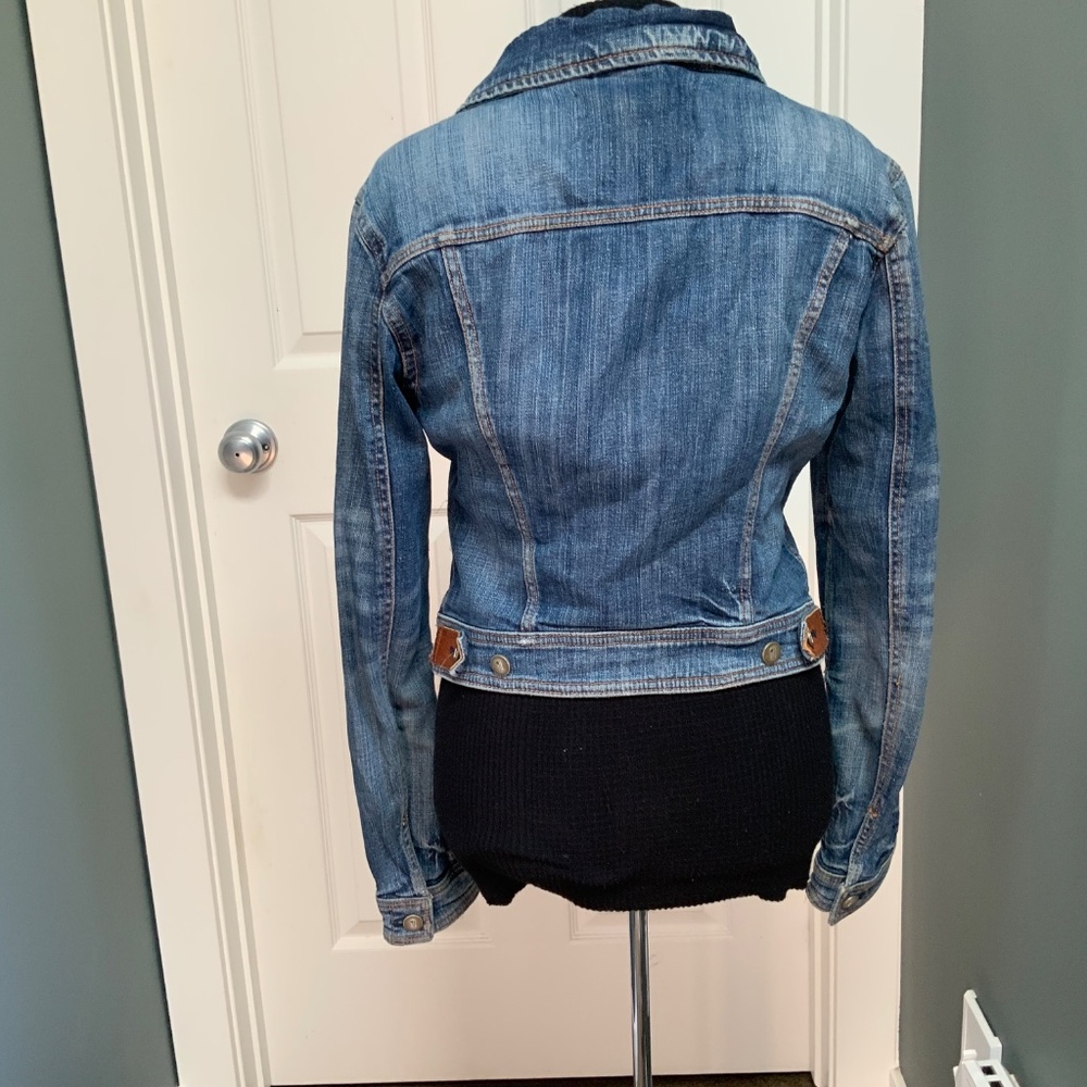 Pilcro and the Letterpress Avie Denim Leather Tab Jacket size small - Picture 2 of 10